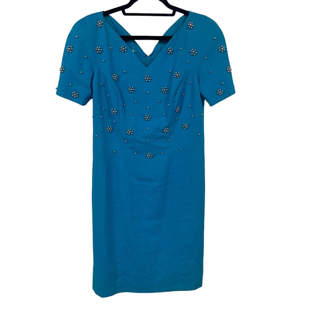 Vintage David Warren Beaded Short Sleeve Dress Blue Womens 12 ASIS